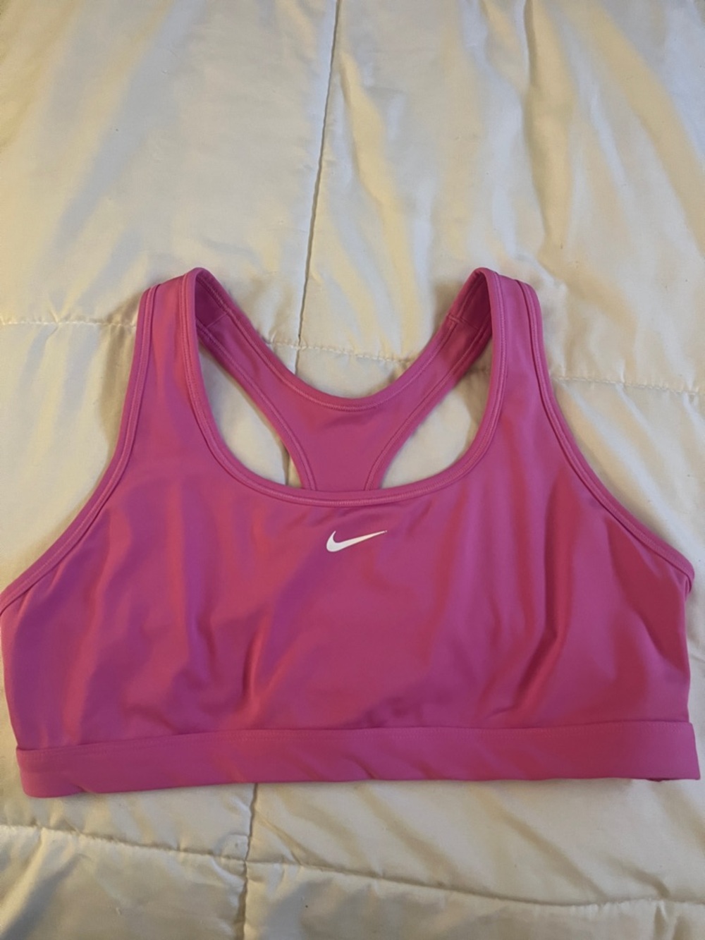 Nike Hot Pink Racerback Womens Sports Bra with White Swoosh